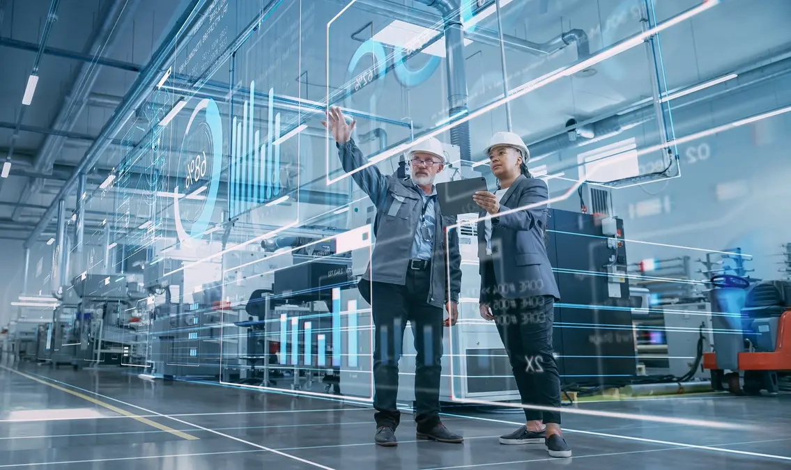 Facilities managers reviewing data