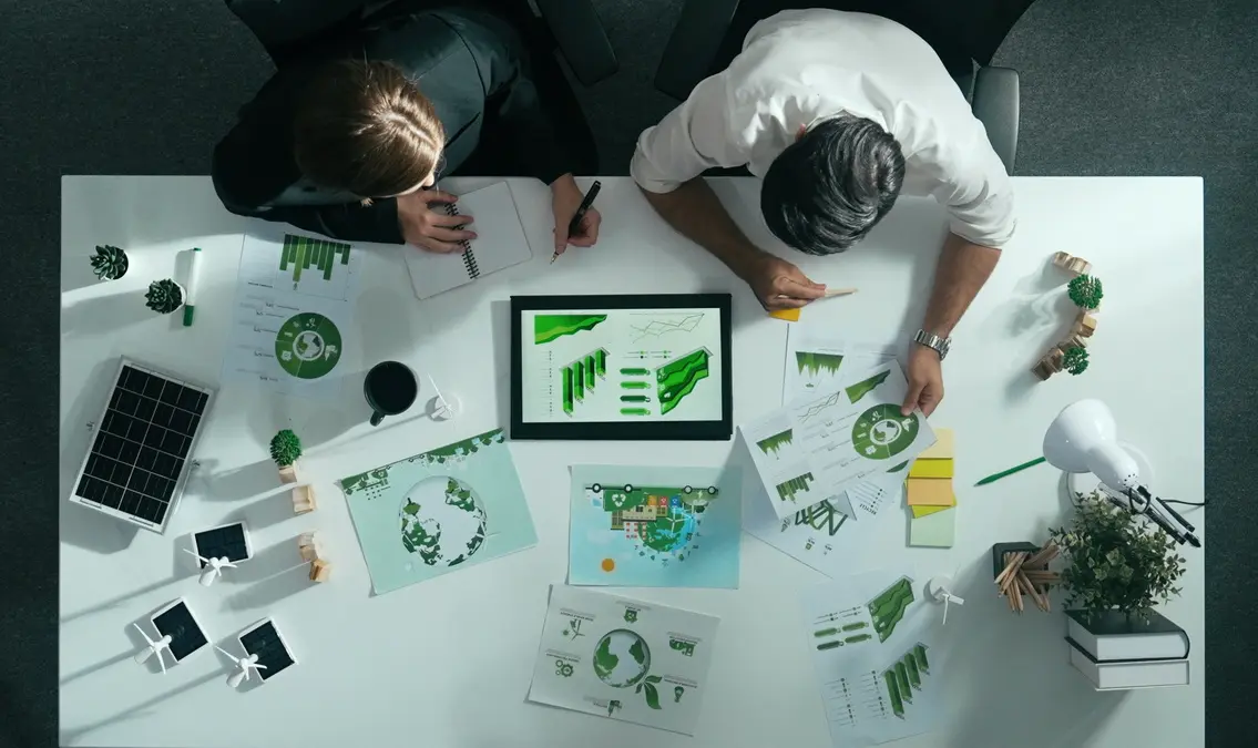 Aerial view of a meeting to discuss energy